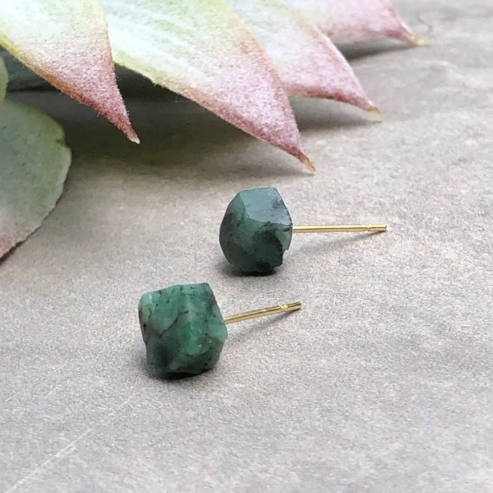 Raw Emerald Gemstone Stud Earrings